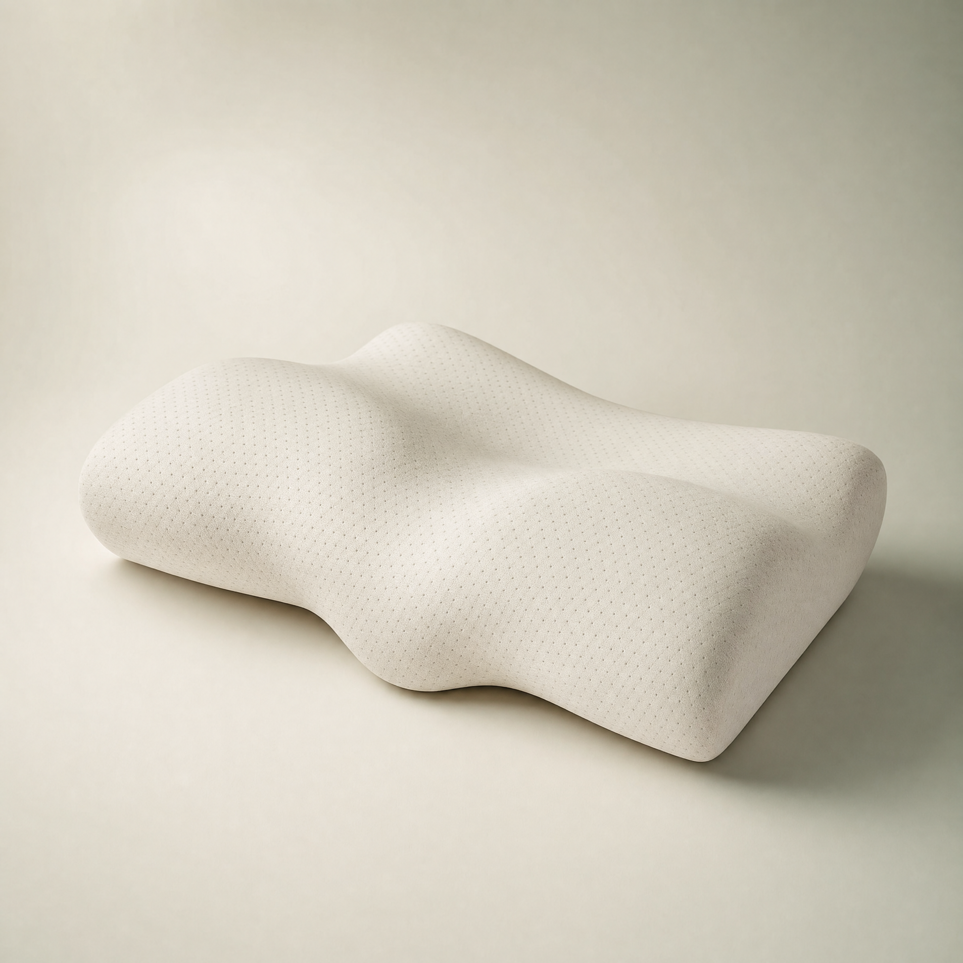 Oreiller cervical ergonomique Maison Möra blanc — vue trois quarts face, mousse à mémoire de forme